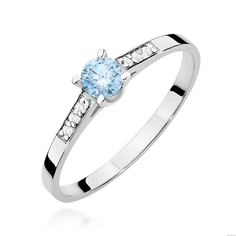 Pierścionek W0399 Diament Laboratoryjny niebieski 0.15ct białe złoto