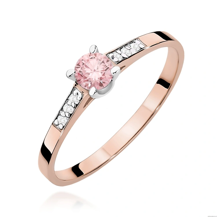 Pierścionek W0399 Diament Laboratoryjny różowy 0.15ct różowe złoto