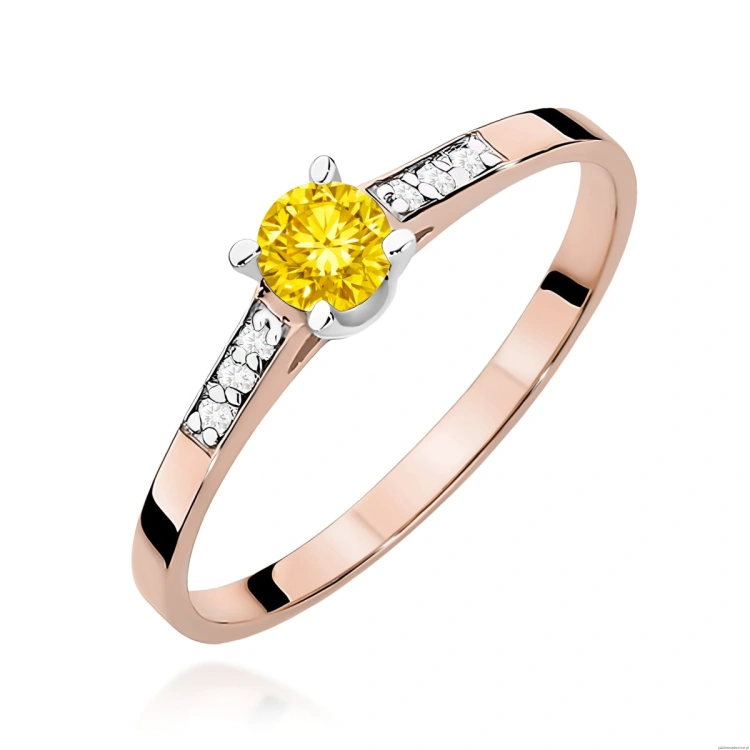 Pierścionek W0399 Diament Laboratoryjny żółty 0.15ct różowe złoto