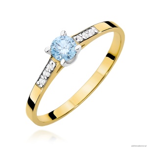 Pierścionek W0399 Diament Laboratoryjny niebieski 0.15ct  żółte złoto