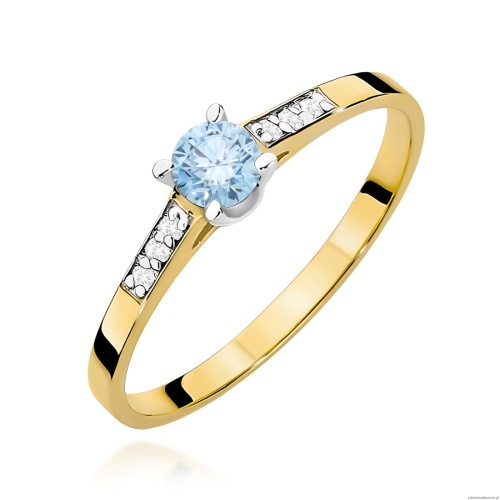 Pierścionek W0399 Diament Laboratoryjny niebieski 0.15ct  żółte złoto