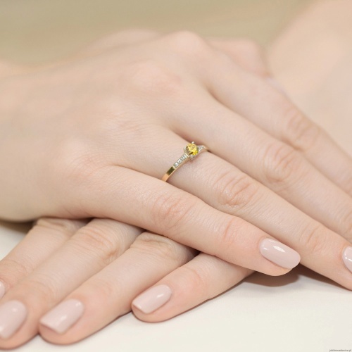 Pierścionek W0399 Diament Laboratoryjny żółty 0.15ct żółte złoto