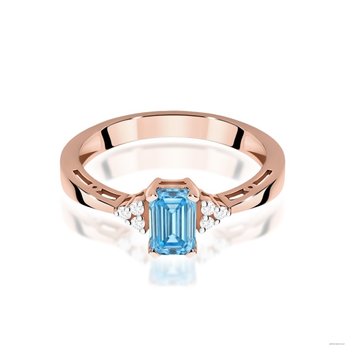 Pierścionek W0002 Diament laboratoryjny niebieski 0,50ct różowe złoto