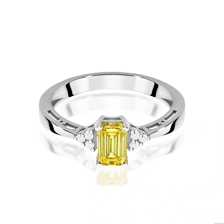 Pierścionek W0002 Diament Laboratoryjny żółty 0,50ct białe złoto 375