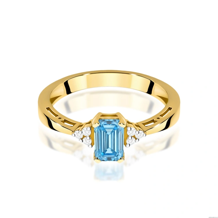 Pierścionek W0002 Diament laboratoryjny niebieski 0,50ct żółte złoto 375
