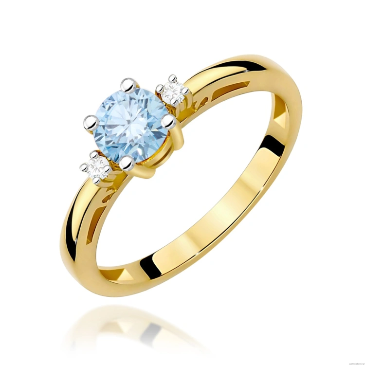 Pierścionek W0010 Diament laboratoryjny niebieski 0,50ct  żółte złoto 375