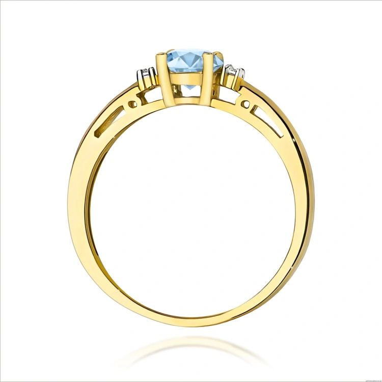 Pierścionek W0010 Diament laboratoryjny niebieski 0,50ct  żółte złoto 375