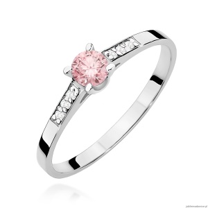 Pierścionek W0399 Diament Laboratoryjny różowy 0.15ct białe złoto 375