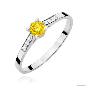 Pierścionek W0399 Diament Laboratoryjny żółty 0.15ct białe złoto 375