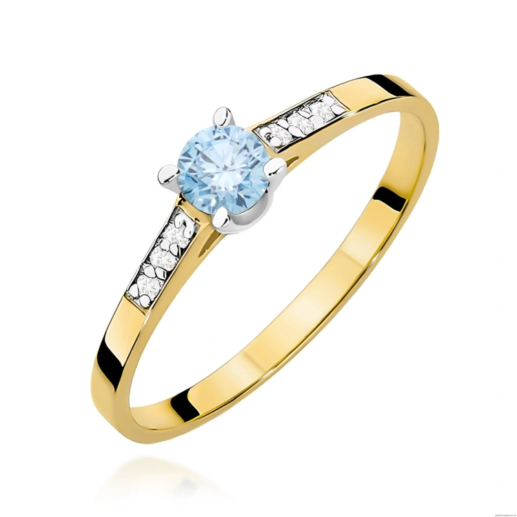 Pierścionek W0399 Diament Laboratoryjny niebieski 0.15ct  żółte złoto 375