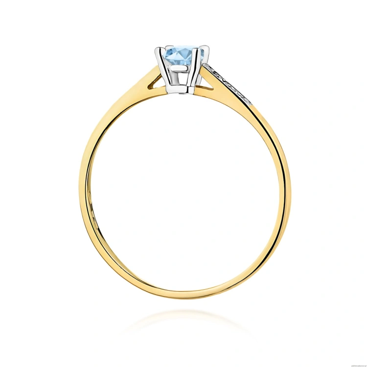Pierścionek W0399 Diament Laboratoryjny niebieski 0.15ct  żółte złoto 375
