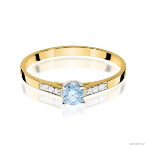 Pierścionek W0399 Diament Laboratoryjny niebieski 0.15ct  żółte złoto 375