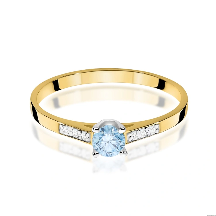 Pierścionek W0399 Diament Laboratoryjny niebieski 0.15ct  żółte złoto 375