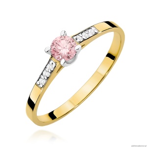 Pierścionek W0399 Diament Laboratoryjny różowy 0.15ct żółte złoto 375