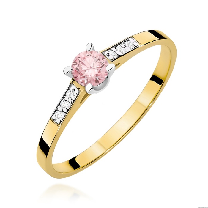 Pierścionek W0399 Diament Laboratoryjny różowy 0.15ct żółte złoto 375