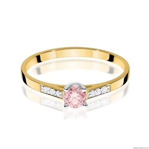 Pierścionek W0399 Diament Laboratoryjny różowy 0.15ct żółte złoto 375