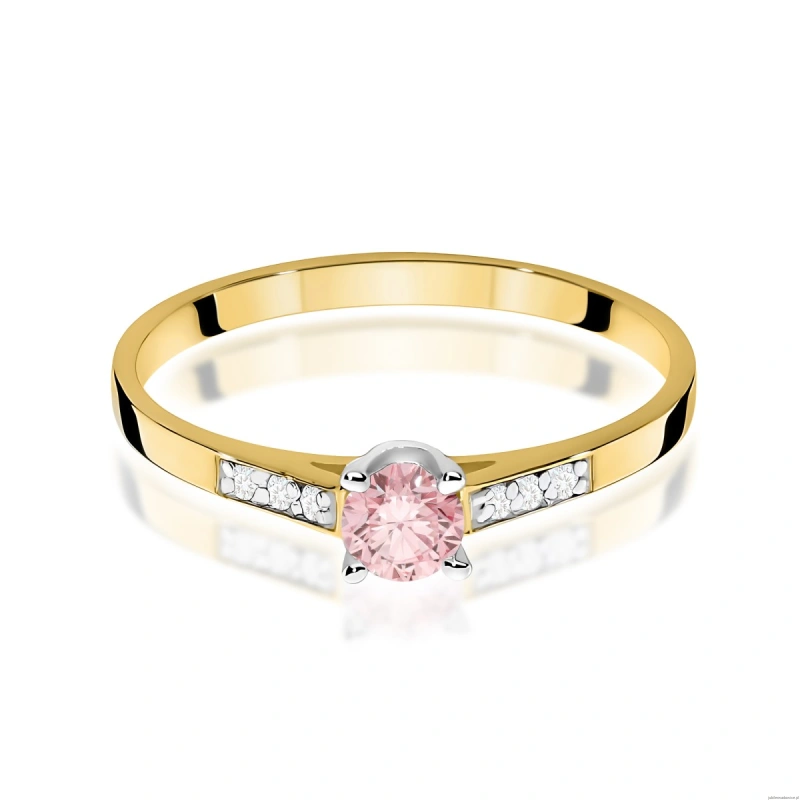 Pierścionek W0399 Diament Laboratoryjny różowy 0.15ct żółte złoto 375