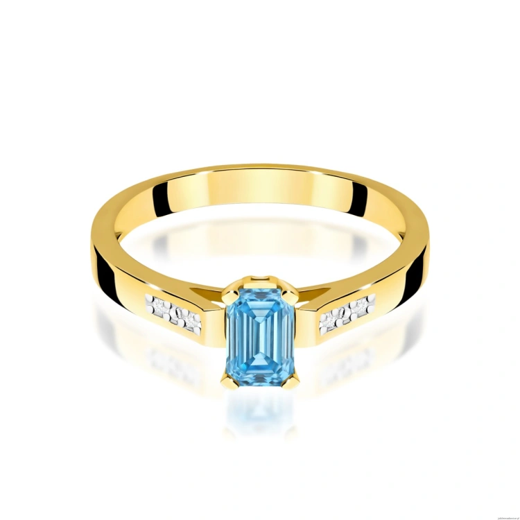 Pierścionek W0078 Diament laboratoryjny niebieski 0,50ct żółte złoto 375