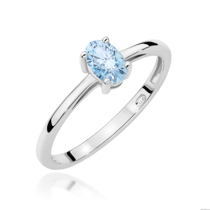 Pierścionek W0685 Diament laboratoryjny niebieski 0,50ct białe złoto 375