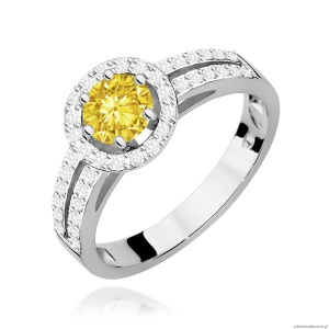 Pierścionek W0087 Diament Laboratoryjny żółty 0,50ct białe złoto 375