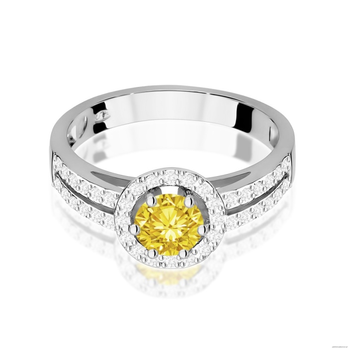 Pierścionek W0087 Diament Laboratoryjny żółty 0,50ct białe złoto 375