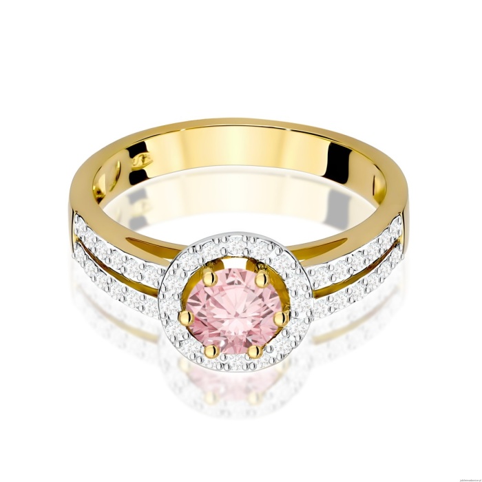 Pierścionek W0087 Diament Laboratoryjny różowy 0,50ct żółte złoto 375