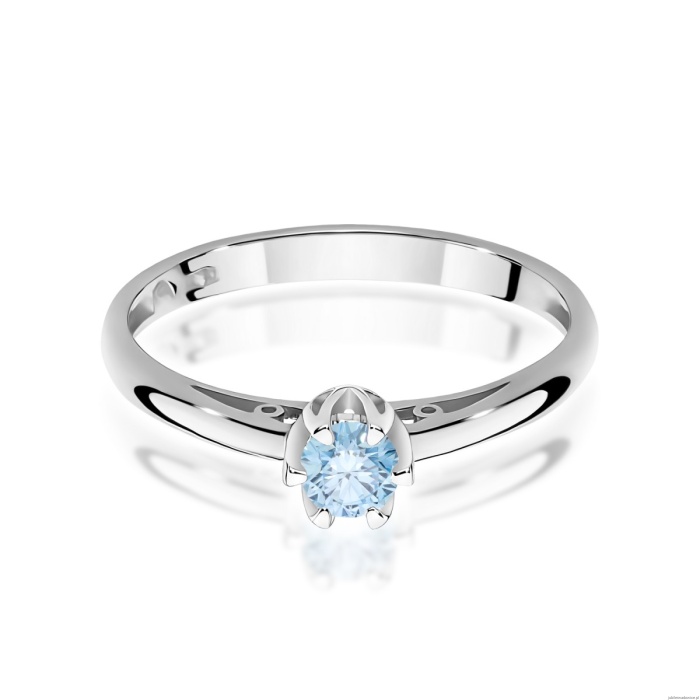 Pierścionek W0133 Diament Laboratoryjny niebieski 0,15ct białe złoto 375