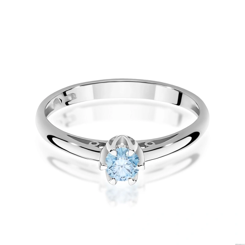 Pierścionek W0133 Diament Laboratoryjny niebieski 0,15ct białe złoto 375