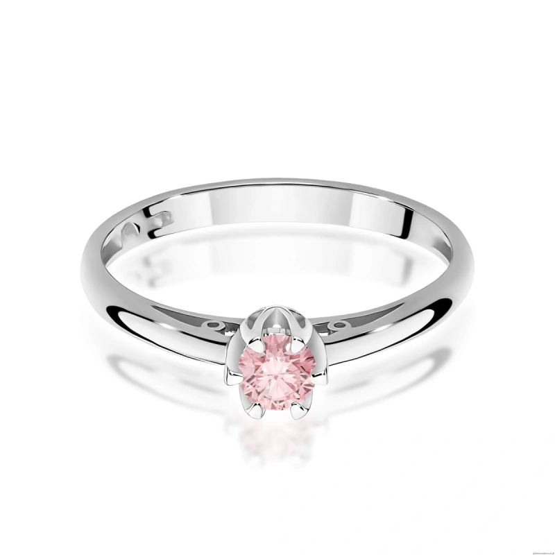 Pierścionek W0133 Diament Laboratoryjny różowy 0,15ct białe złoto 375