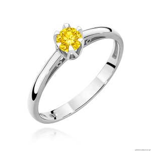 Pierścionek W0133 Diament Laboratoryjny żółty 0,15ct białe złoto 375