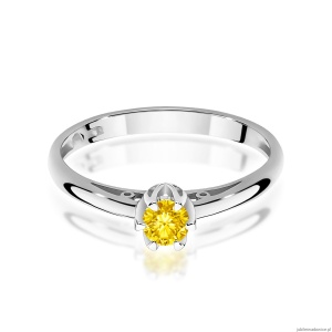 Pierścionek W0133 Diament Laboratoryjny żółty 0,15ct białe złoto 375