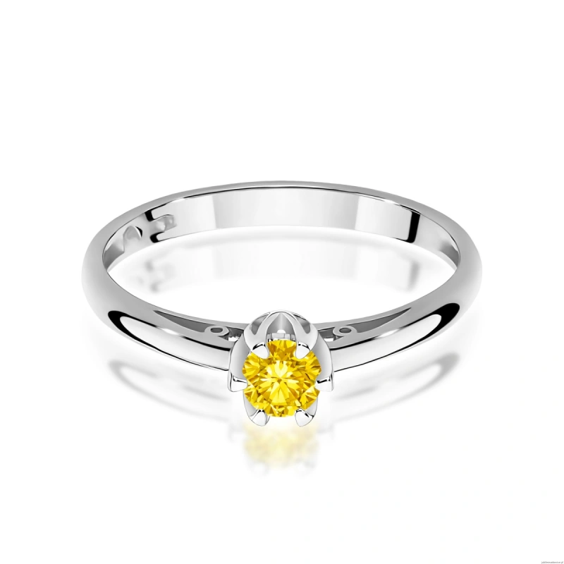 Pierścionek W0133 Diament Laboratoryjny żółty 0,15ct białe złoto 375