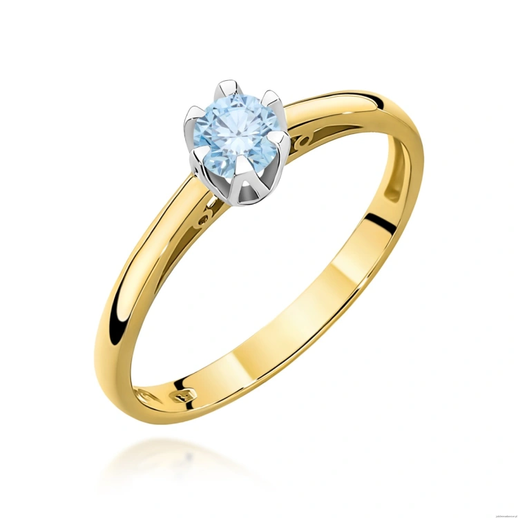 Pierścionek W0133 Diament Laboratoryjny niebieski 0,15ct żółte złoto 375