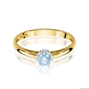 Pierścionek W0133 Diament Laboratoryjny niebieski 0,15ct żółte złoto 375