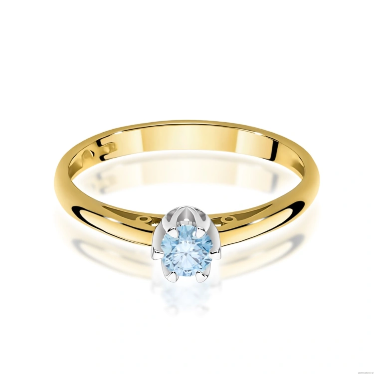 Pierścionek W0133 Diament Laboratoryjny niebieski 0,15ct żółte złoto 375