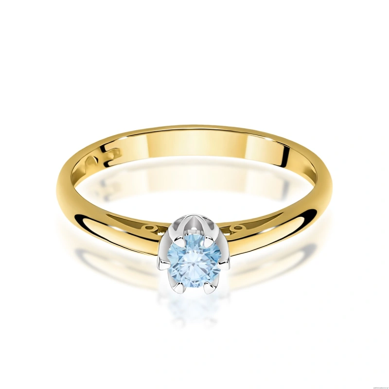 Pierścionek W0133 Diament Laboratoryjny niebieski 0,15ct żółte złoto 375