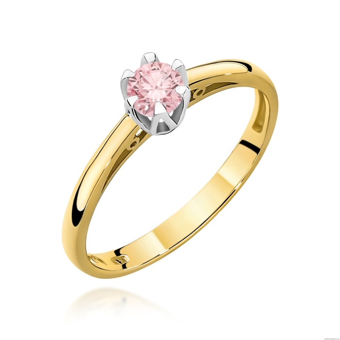 Pierścionek W0133 Diament Laboratoryjny różowy 0,15ct żółte złoto 375