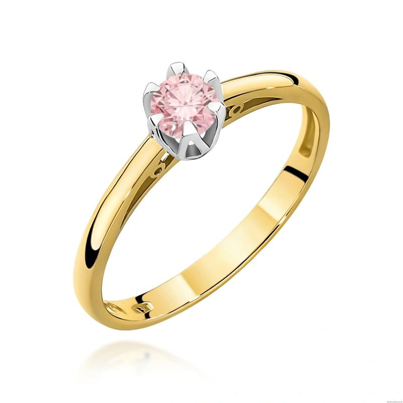 Pierścionek W0133 Diament Laboratoryjny różowy 0,15ct żółte złoto 375