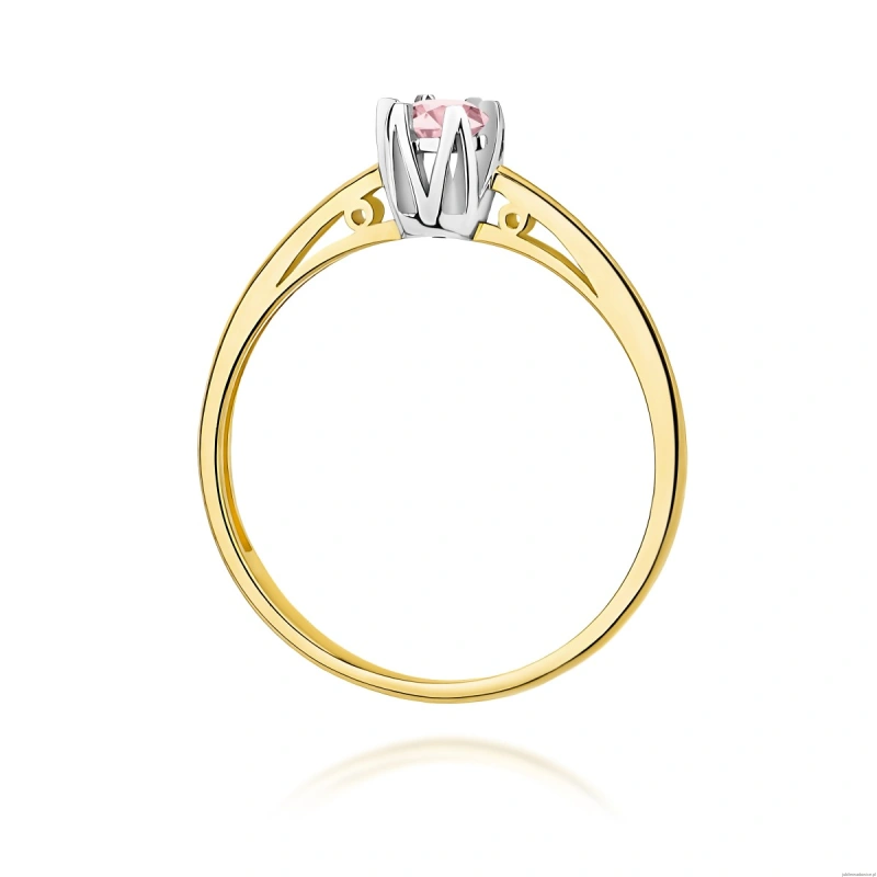 Pierścionek W0133 Diament Laboratoryjny różowy 0,15ct żółte złoto 375