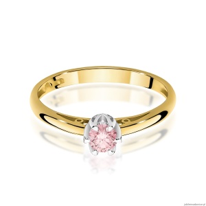Pierścionek W0133 Diament Laboratoryjny różowy 0,15ct żółte złoto 375
