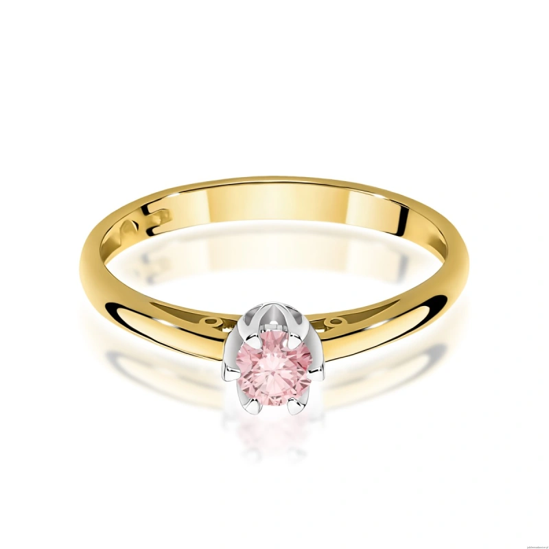 Pierścionek W0133 Diament Laboratoryjny różowy 0,15ct żółte złoto 375