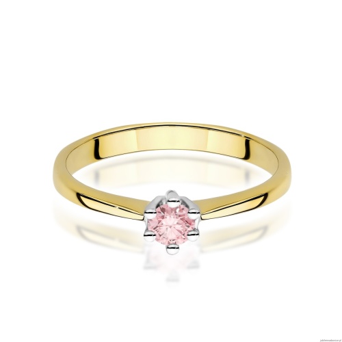 Pierścionek W0256 Diament Laboratoryjny różowy 0,15ct żółte złoto 375