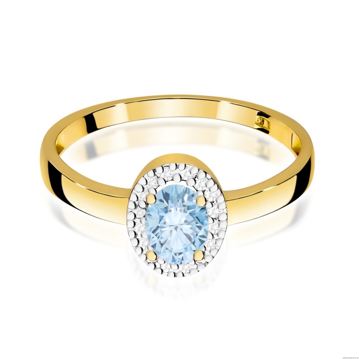 Pierścionek W0330 Diament Laboratoryjny niebieski 0,50ct żółte złoto 375