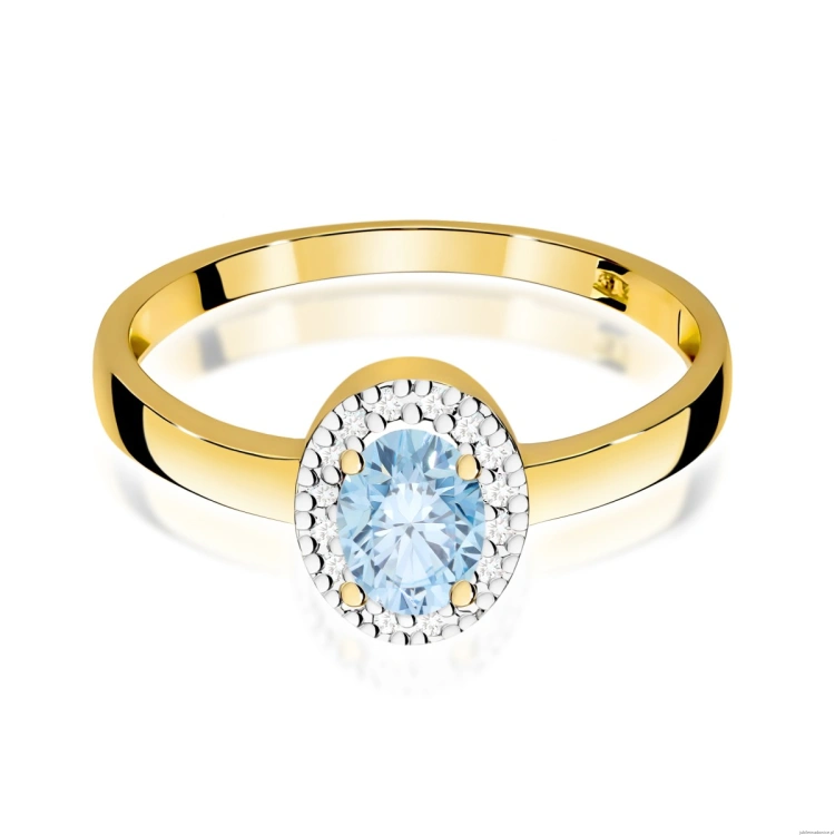 Pierścionek W0330 Diament Laboratoryjny niebieski 0,50ct żółte złoto 375