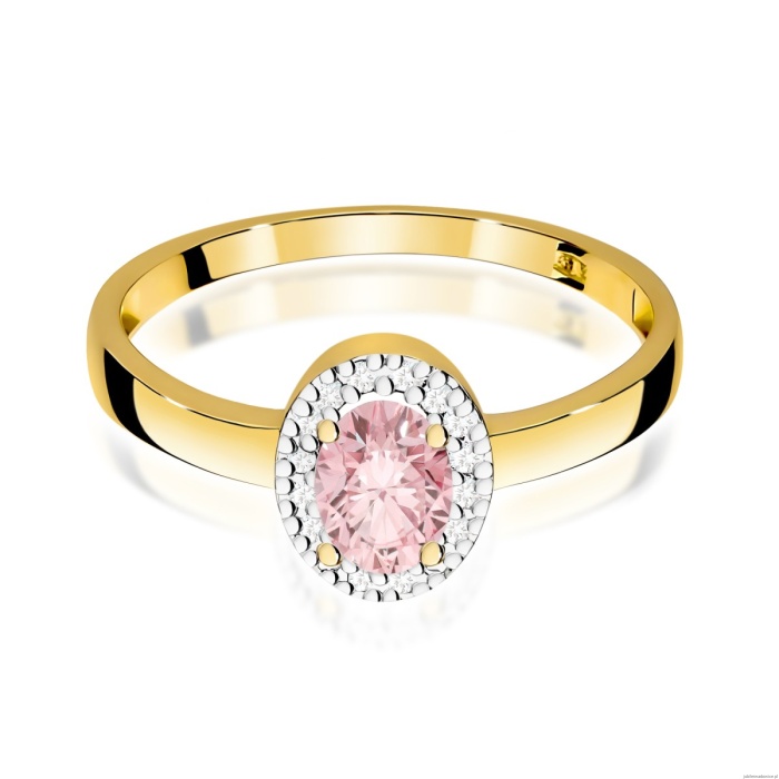 Pierścionek W0330 Diament Laboratoryjny różowy 0,50ct żółte złoto 375