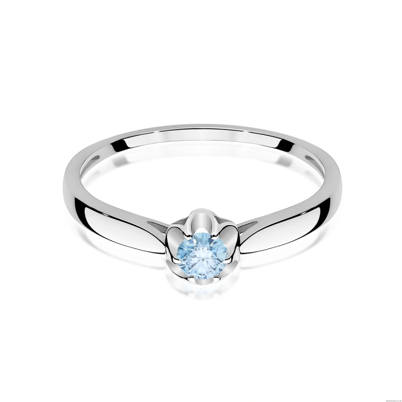 Pierścionek W0062 Diament Laboratoryjny niebieski 0,15ct białe złoto