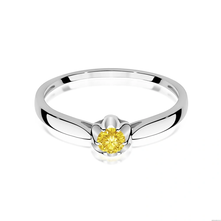 Pierścionek W0062 Diament Laboratoryjny żółty 0,15ct białe złoto