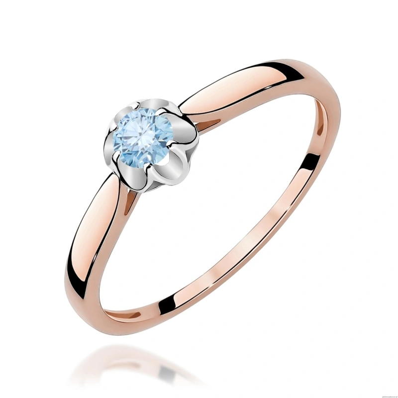 Pierścionek W0062 Diament Laboratoryjny niebieski 0,15ct różowe złoto