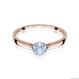 Pierścionek W0062 Diament Laboratoryjny niebieski 0,15ct różowe złoto