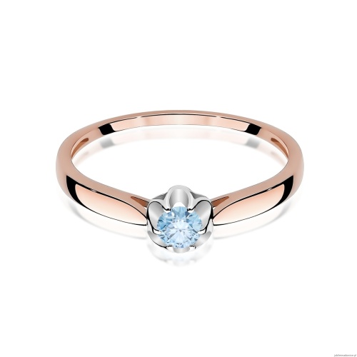 Pierścionek W0062 Diament Laboratoryjny niebieski 0,15ct różowe złoto